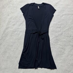 Three Dots Dress Womens Small Black Short Sleeve Tie Waist Viscose Wrap USA